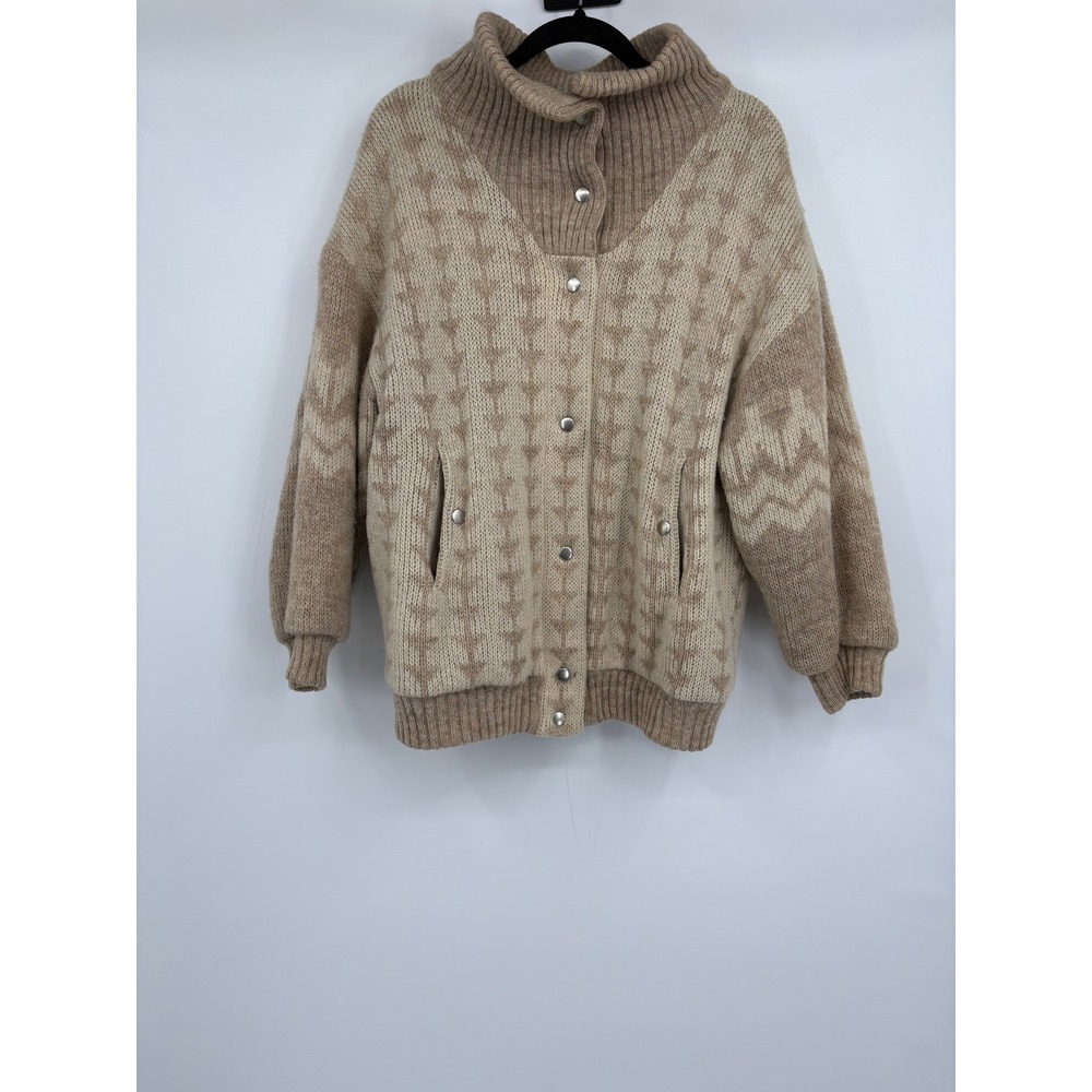 Alafoss Ice-wool XS Pure Virgin Wool Lined Nordic Knit Cardigan Jacket Tan